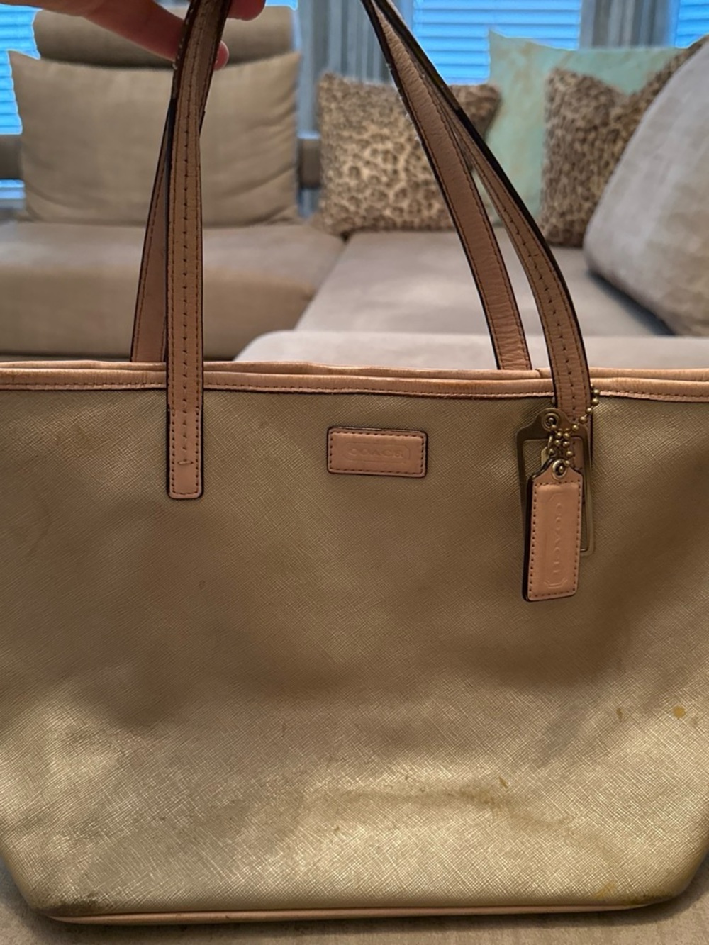 Coach Gold Tote with tan Trim